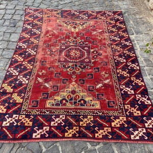 Antiker Teppich Vintage türkischer Teppich - 150x200 cm alter Teppich - Handgeknüpfter alter Teppich - Anatolischer Teppich Bild 8