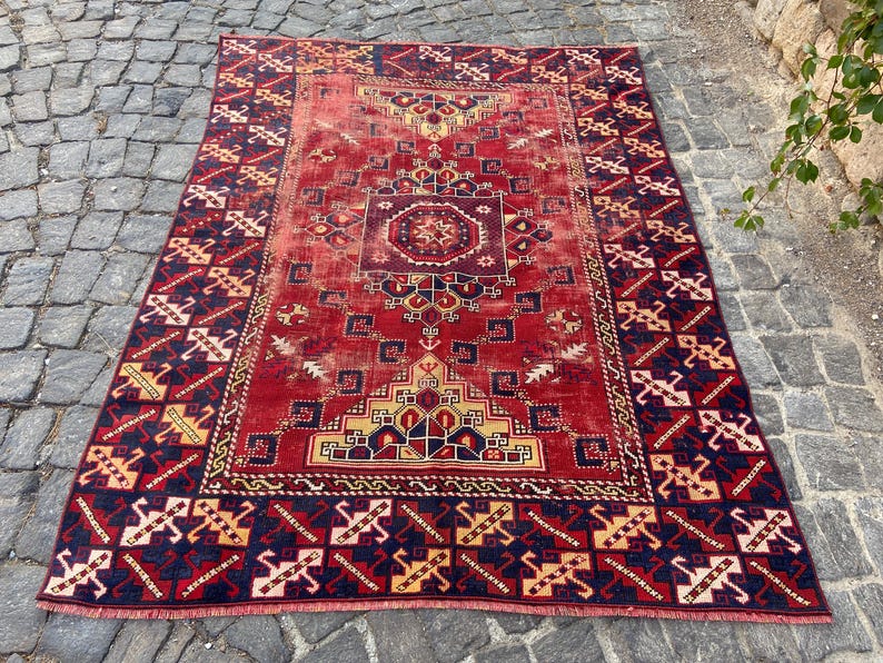 Antiker Teppich Vintage türkischer Teppich - 150x200 cm alter Teppich - Handgeknüpfter alter Teppich - Anatolischer Teppich Bild 8