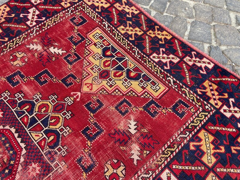Antiker Teppich Vintage türkischer Teppich - 150x200 cm alter Teppich - Handgeknüpfter alter Teppich - Anatolischer Teppich Bild 6