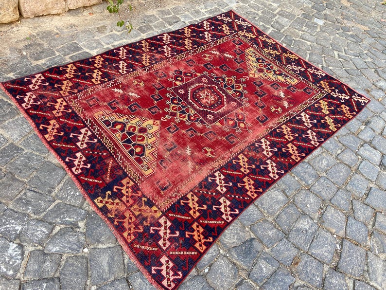 Antiker Teppich Vintage türkischer Teppich - 150x200 cm alter Teppich - Handgeknüpfter alter Teppich - Anatolischer Teppich Bild 3