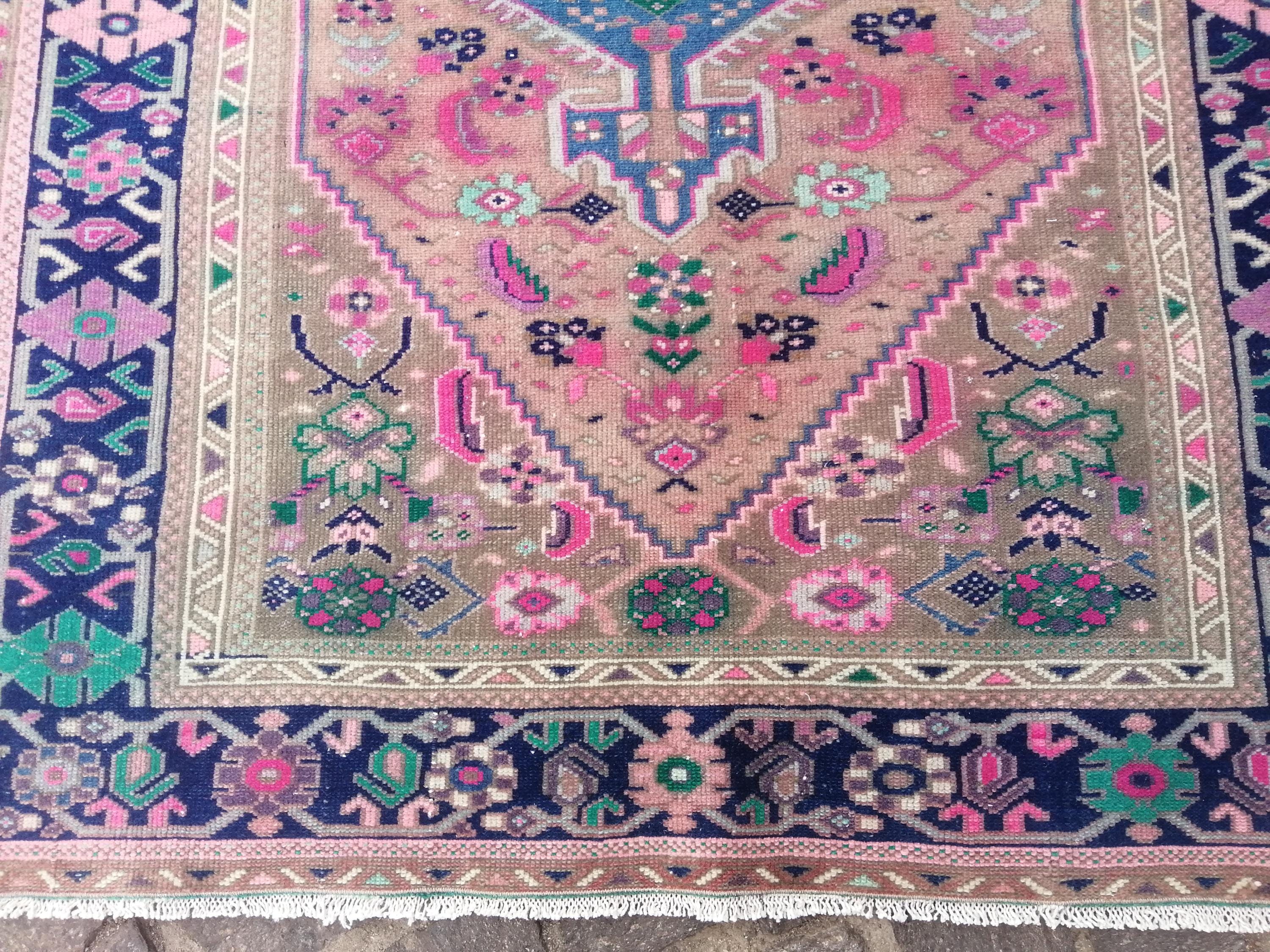 Antique Vintage Persian rug, 4.3 x 6.6 Feet Rug, Oushak rug, Large rug, Pink Blue Perfect Color rug, Turkish Rug, Floor Persian Old Rug,