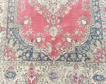 Persian Rug - Vintage Hand Knotted Rug 4.9x8.5 Ft - Turkish Wool Area Rug | Oushak Large Carpet | Oriental Living Room Rug Red Beige Rug