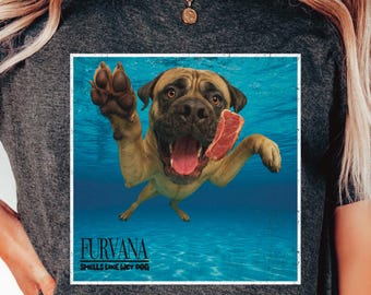 Funny Mastiff Dog Tee Shirt, Furvana, Mastiff Dog Shirt, Fawn Mastiff Dog Gift, 90s Grunge Parody Dog Tee, Big Dog Lovers