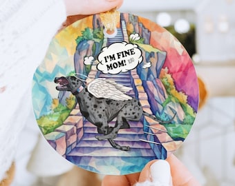 Custom Great Dane Memorial Glass Ornament, Pet Loss Ornament, Great Dane Memorial Gift, Watercolor Stained Glass Heaven Ornament