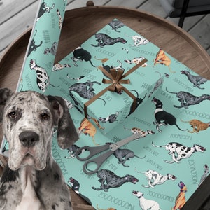 Great Dane Gift Wrap, Funny Great Dane Wrapping Paper, Great Dane Zoomies Birthday Gift Wrap, Great Danes Running Holiday Paper