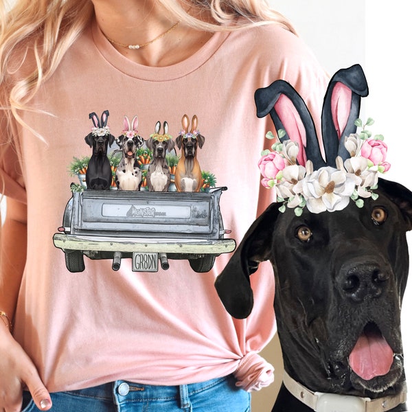 Great Dane Easter Shirt, Great Danes with bunny Ears in a vintage truck, Great Dane Gift, Great Dane Tshirt, Monster Muttz