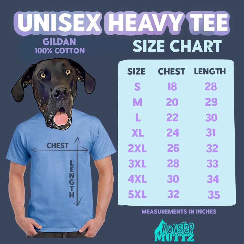 a black dog wearing a blue shirt with measurements