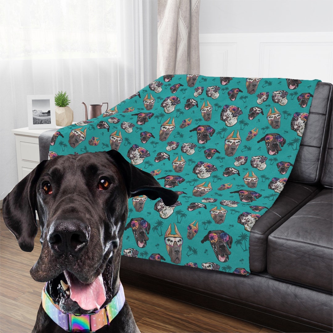 80s Great Danes Fleece Blanket, Retro Great Dane Couch Throw, Great