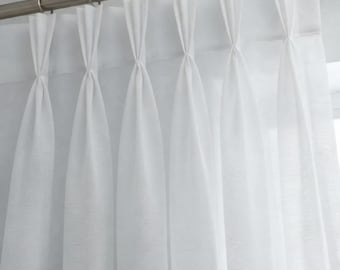 White Crepe Sheer Curtains: Wave Pleat Voile, Custom Size Window Panels