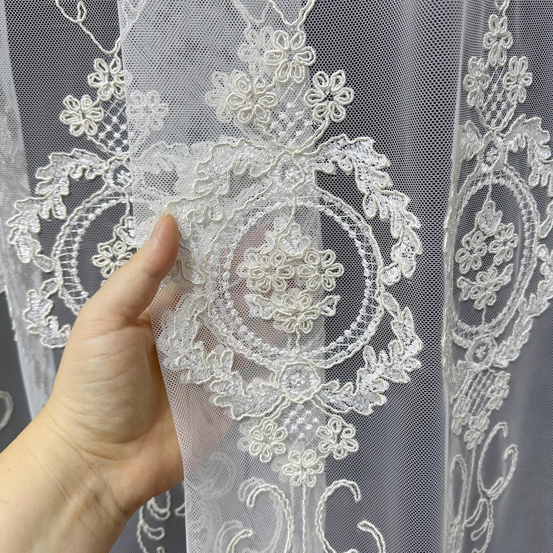Victorian Damask Embroidered Tulle Lace Curtains: Light Filtering