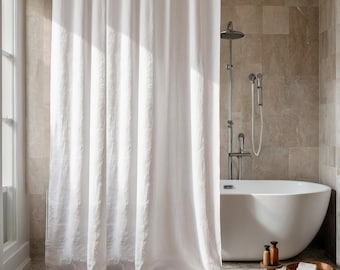 White Linen Extra Long Shower Curtain, Custom Douche / Bathtub / Shower Stall Fabric Panel