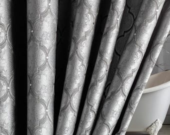 Grey Art Deco Shower Curtain: Custom Extra Long Fabric Curtain with Waterproof Lining