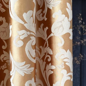 Gold Floral Damask Jacquard Curtain: Victorian Style Living Room Drapery