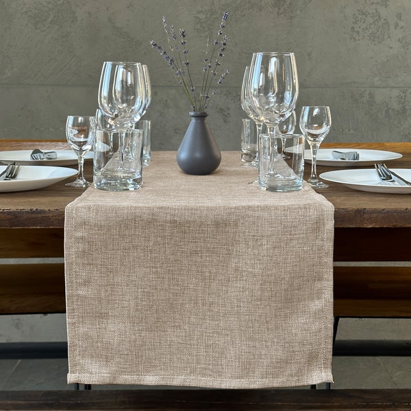 Linen dining table runner, Beige burlap table centerpiece, rustic linen fall tablecloth, plain rug runner, boho fabric table scarf