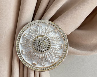 Embrasse de rideau dorée antique en strass : attache pour draperie bohème
