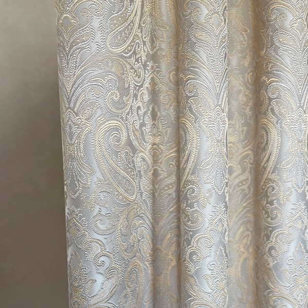 Bohemian Art Deco bedroom curtains with rich luxury patterned shining gold structure, Custom made living room floral jacquard curtains