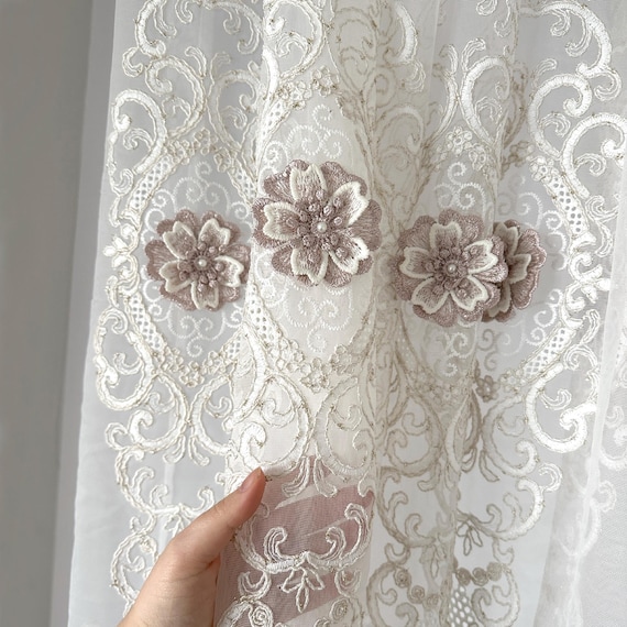 Lace Sheer Curtain: Floral Embroidered Tulle, French Vintage