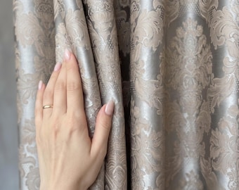 Gold & Silver Jacquard Damask Curtains: Living Room Drapery Panels