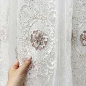Victorian Floral Embroidered Sheer Curtains: Luxury Lace Tulle