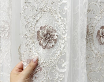 Victorian Floral Embroidered Sheer Curtains: Luxury Lace Tulle