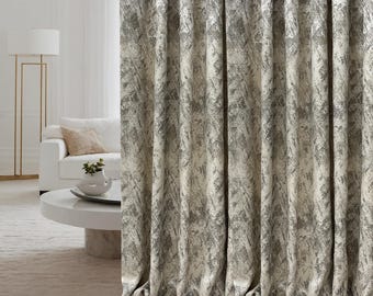 Silver Cream Jacquard Curtain Panel: Elegant Abstract Pattern, Custom Length and Width
