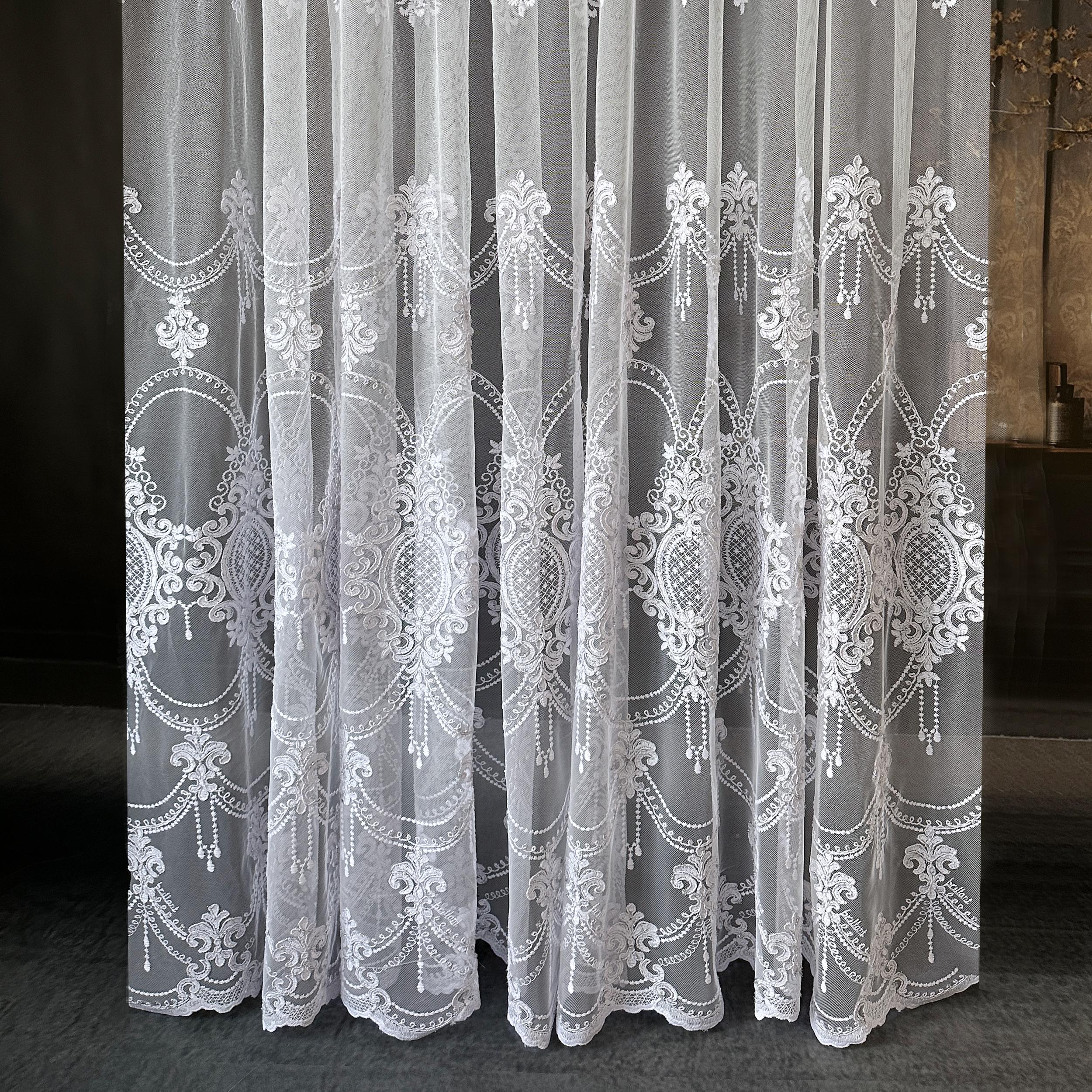 【完売品】willfully sheer motif lace OP Damask Sheer Curtains: Glamour Lace Embroidered Floral Tulle