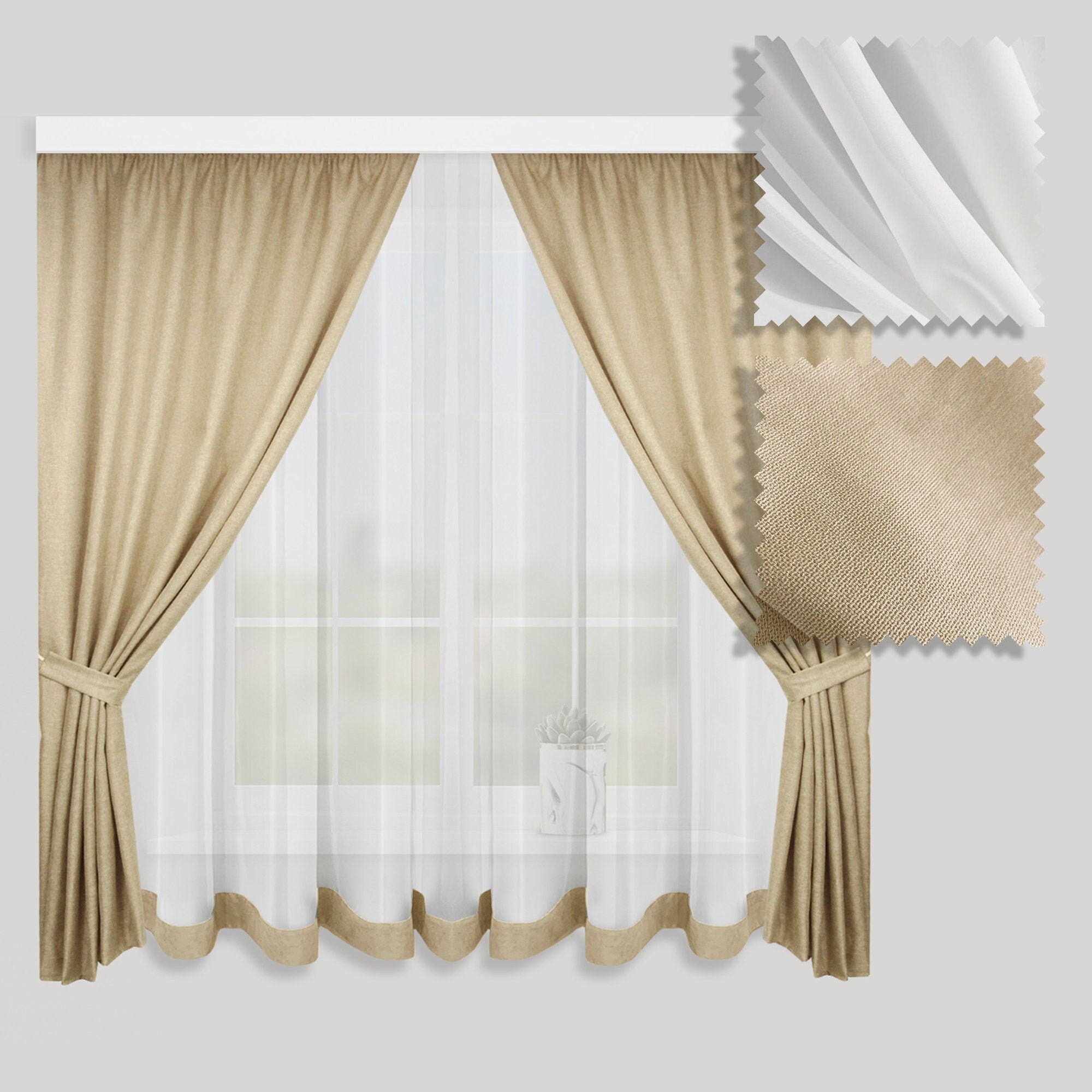 Beige short kitchen curtains custom kitchen curtain panels Etsy