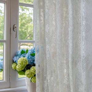 Floral Embroidered Tulle Lace Curtains: Retro Cream Voile Sheers