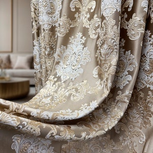 Luxury damask bedroom curtains, Thick curtain panels, Jacquard drapery curtains, bedroom blackout curtains