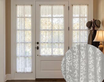 French Door Sheer Curtains: Damask Voile Panels with Top & Bottom Rod Pocket
