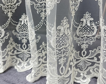 Opulence Arabic Floral Damask Embroidered Sheer Drapes | Custom Elegant Tulle Lace Curtains