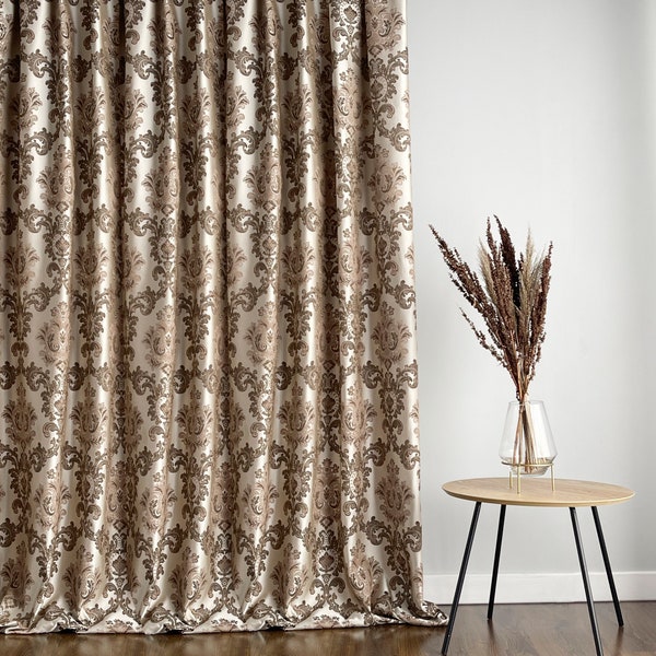 Luxury damask bedroom curtains, Thick curtain panels, Jacquard drapery curtains, bedroom blackout curtains