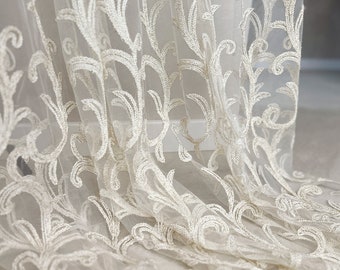 Damask Sheer Curtains embroidered tulle, custom size drapery, thick embroidery curtain lace panel