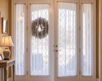 French Door Sheer Curtain: Top and Bottom Rod Pocket White Lace Curtains