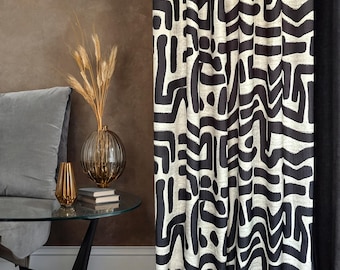 Custom Mid Century Modern Linen Curtains - Blackout Patterned Drapes - Rod Pocket| Eyelet