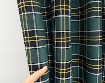 Flannel Checkered Drapes: Country Green Curtains, Rod Pocket & Eyelet Curtains
