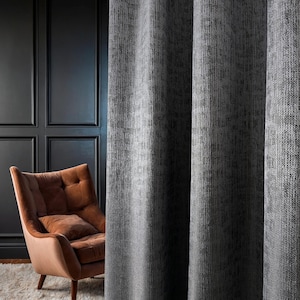 Luxury Dark Gray Patterned Drapery Curtain Panels for Living Room, Custom Extra Long Designer Jacquard Bedroom Curtains Blackout Lined