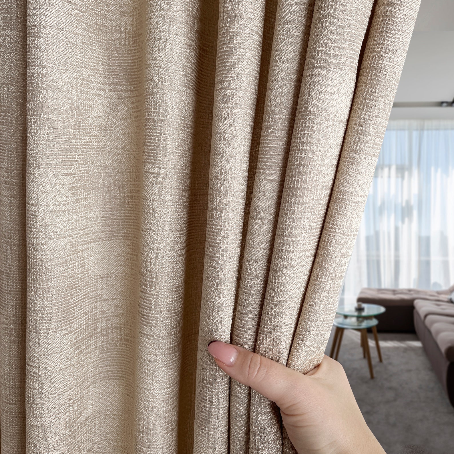 Light Beige Bedroom Living Room Curtains Modern Pair of - Etsy