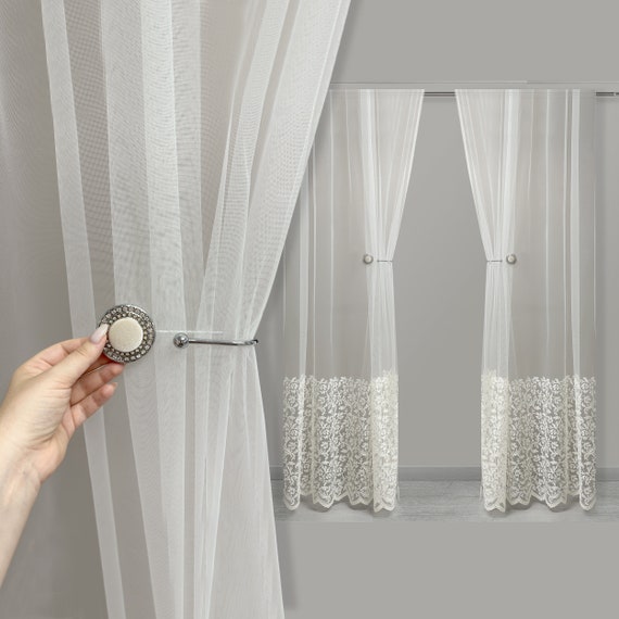 Cortinas transparentes de ventana personalizadas para sala de estar,  cortinas de encaje bordado de lujo, cortina de puerta floral vintage -   México