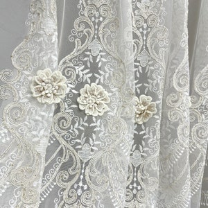Embroidered Sheer Curtains: 3D Flowers, Victorian Damask Lace