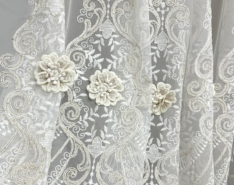 Embroidered Sheer Curtains: 3D Flowers, Victorian Damask Lace