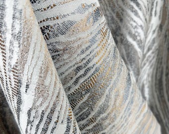 Modern Gray Beige Abstract Blackout Jacquard Curtains: Custom Luxury Draping