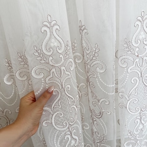 Luxury Damask Embroidered Lace Sheer Curtain, Elegant European Curtains, French Style Voile Curtains
