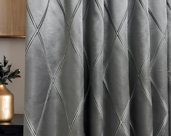 Modern Charcoal Eyelet Curtain: Jacquard Drapery Panel, Pinch | Pencil Pleat | Eyelet