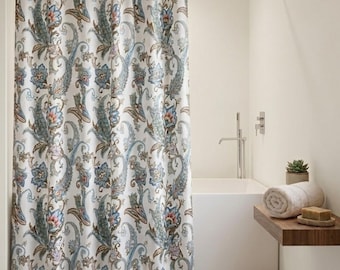 Vintage Paisley Shower Curtain: Bathroom Fabric Drapes with Waterproof Layer