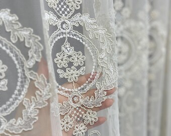 Embroidered Floral Lace Curtains: Wide Pocket Living Room Tulle