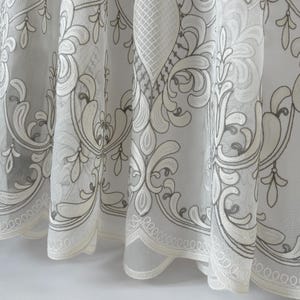 Victorian Damask Embroidered Sheer Curtains, Custom Vintage Floral Sheer Lace Curtains, Extra Wide Gray Bedroom Curtains