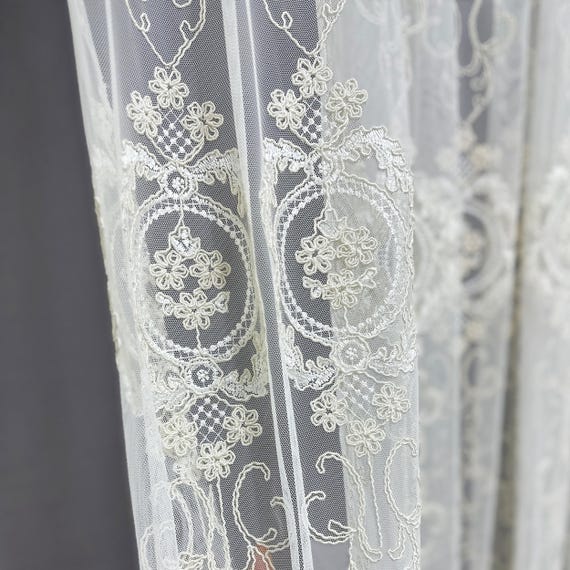 Embroidered Floral Lace Curtains: Wide Pocket Living Room Tulle