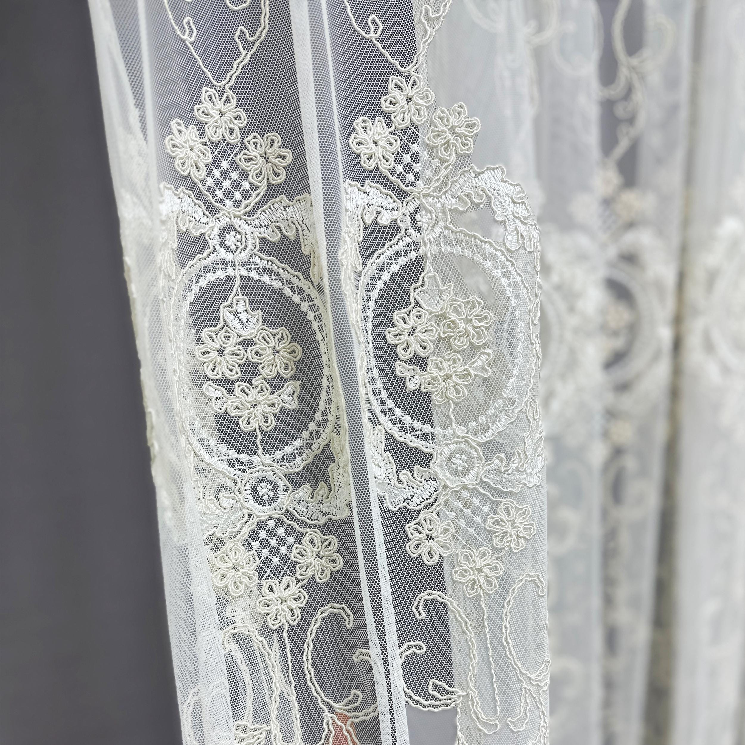 Embroidered Floral Lace Curtains: Wide Pocket Living Room Tulle