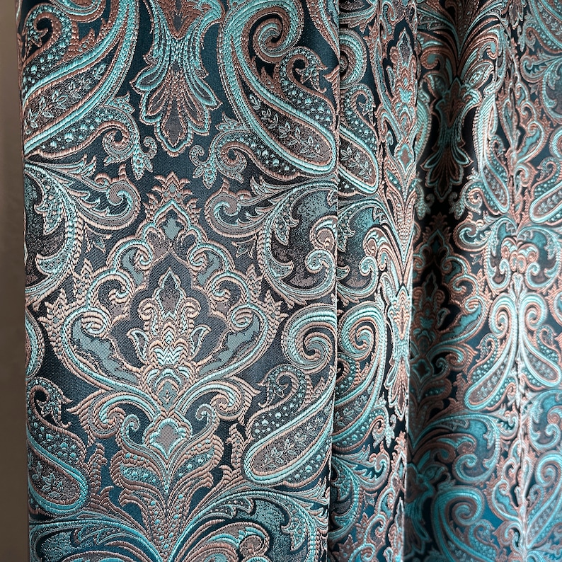 luxury rich classy jacquard curtains, Turquoise blue thick living room curtains, Custom Art deco floral curtain pair panels image 9